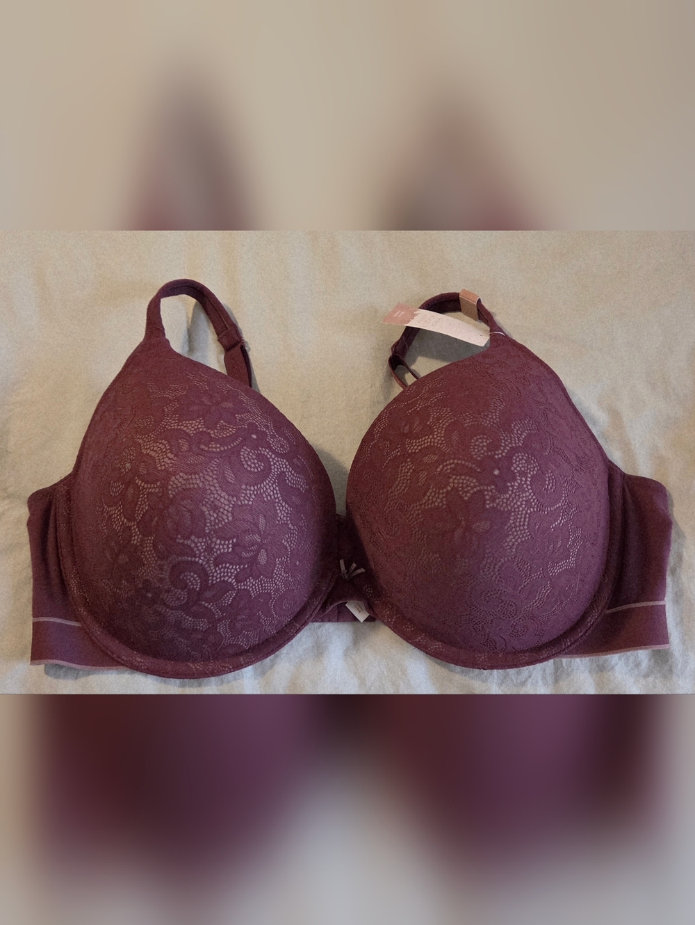 Cacique 44DDD Burgundy Lace Boost Plunge Bra - NWT - 44F